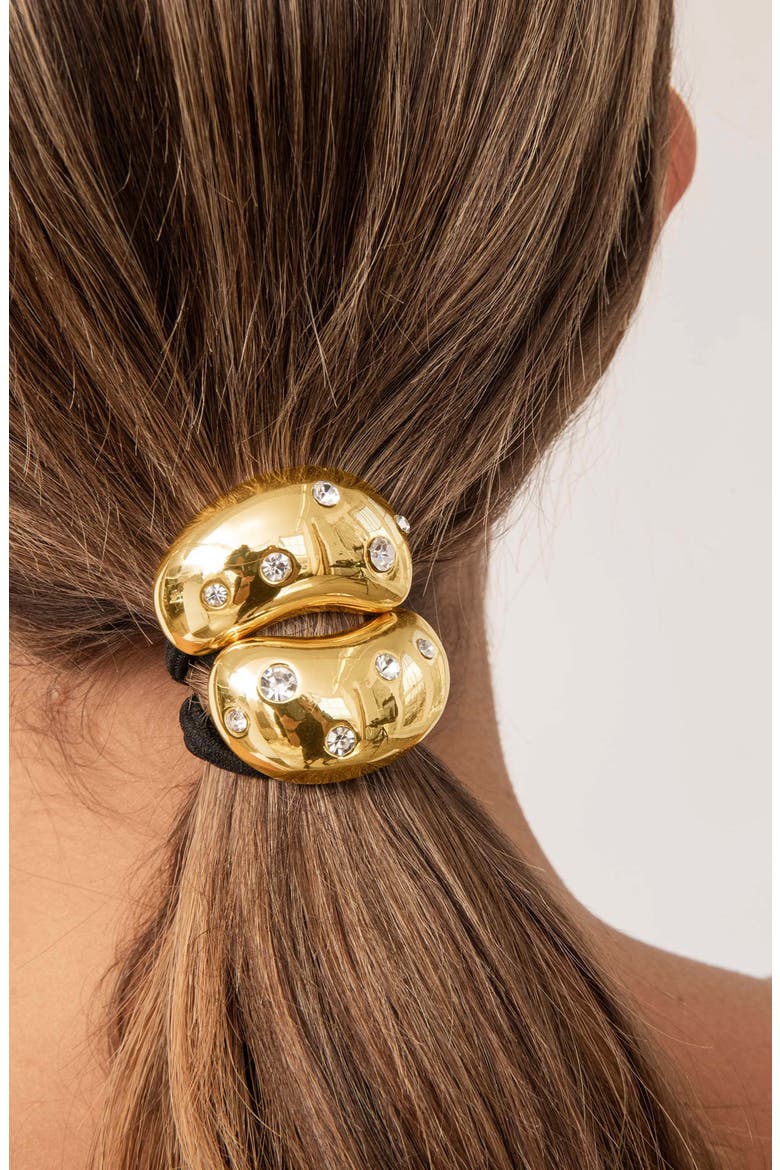 Crystal Studded Double Nugget Hair Tie, Alternate, color, GOLD