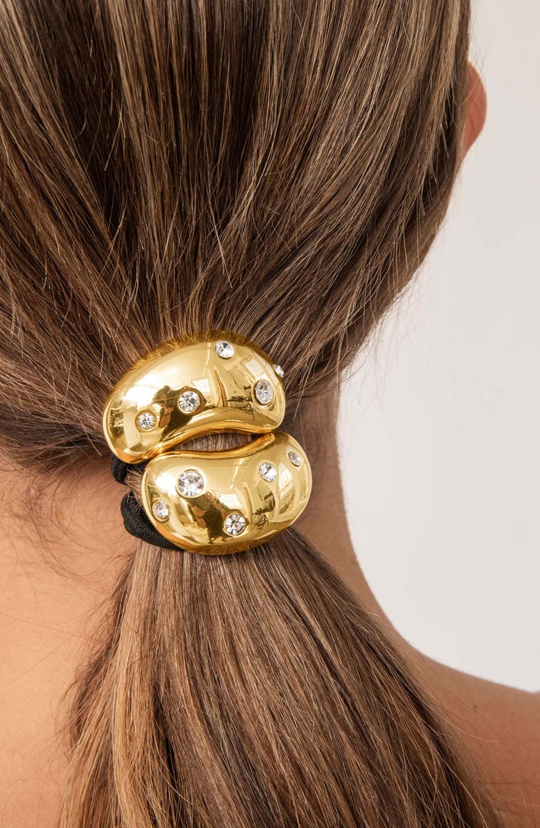 Ettika Crystal Studded Double Nugget Hair Tie, Alternate, color, Gold