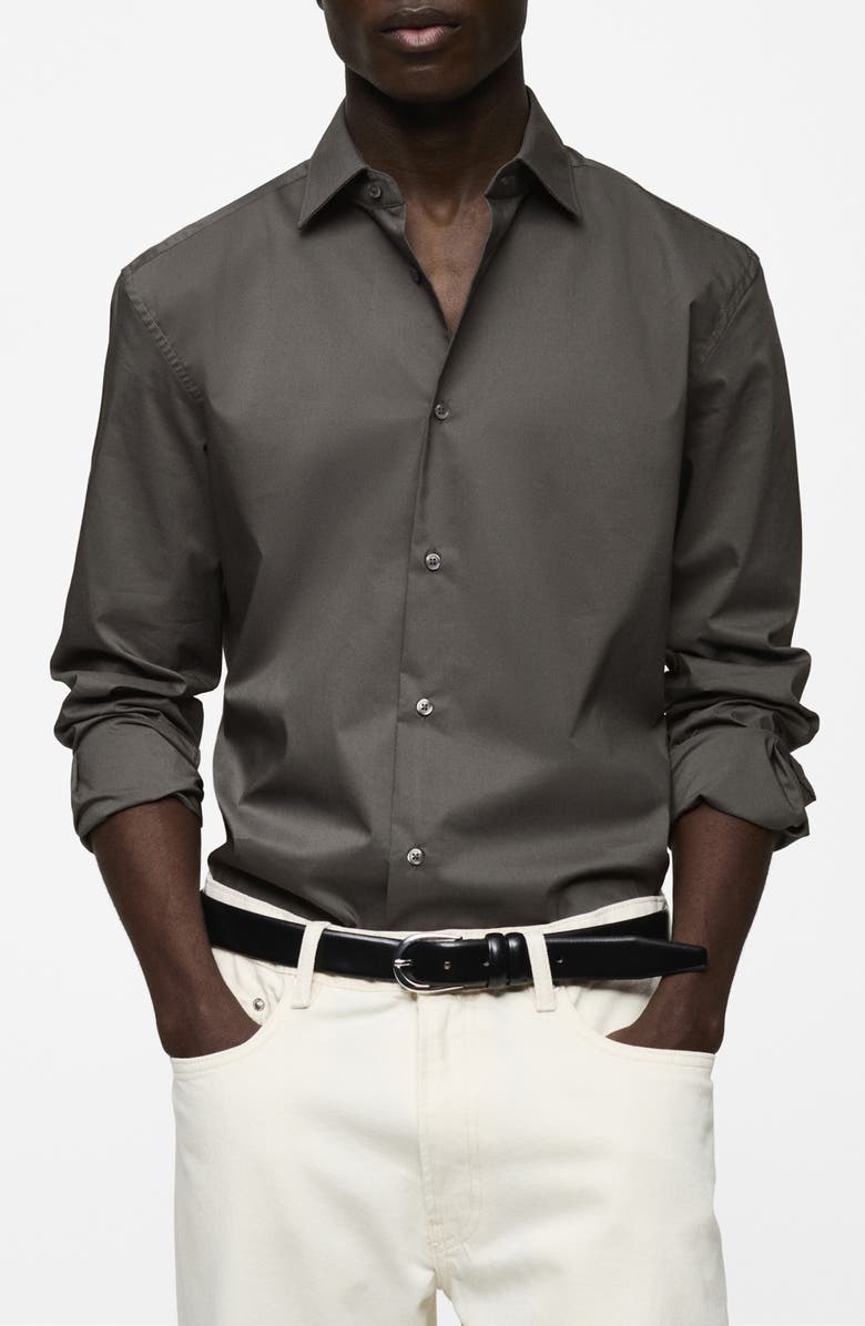 MANGO Regular Fit Stretch Poplin Button-Up Shirt, Main, color, Grey