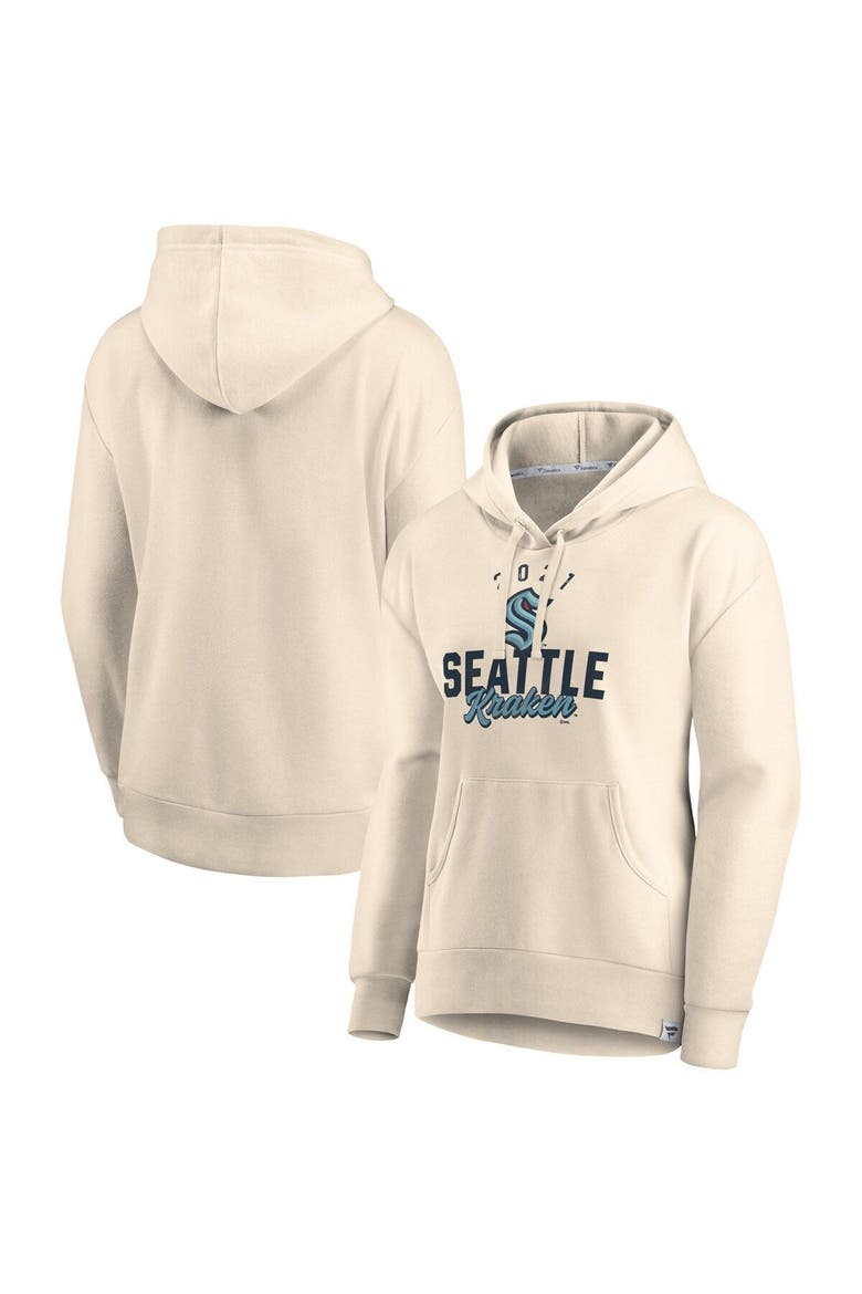 Women's Fanatics Branded Oatmeal Seattle Kraken Carry the Puck Pullover Hoodie Sweatshirt, Main, color, Cream
