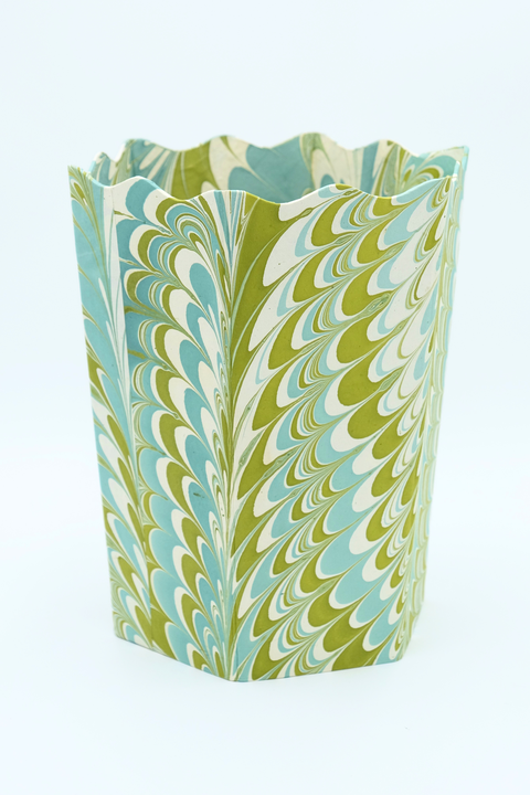 Hand-Marbled Scallop Waste Bin / Storage Bin