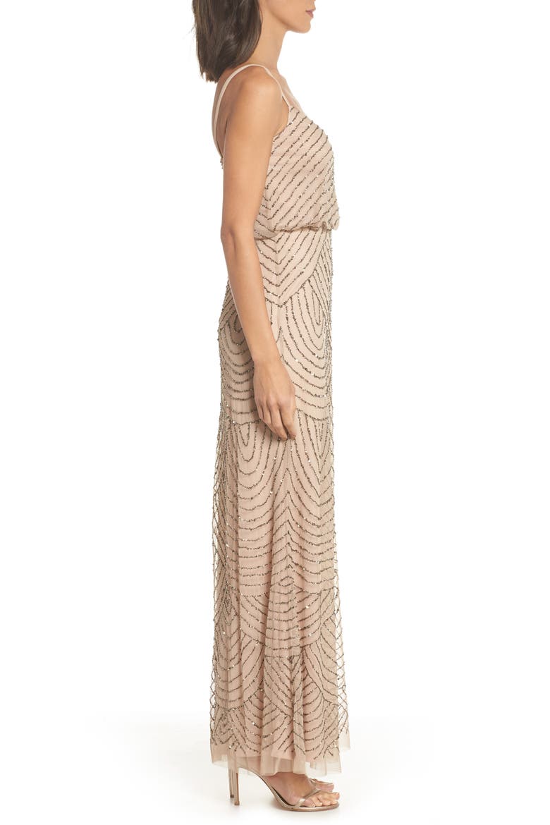 Embellished Blouson Gown, Alternate, color, TAUPE/ PINK