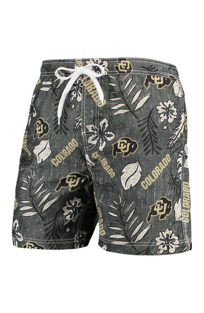 Wes & Willy Men's Wes & Willy Black Colorado Buffaloes Vintage Floral Swim Trunks, Alternate, color, 