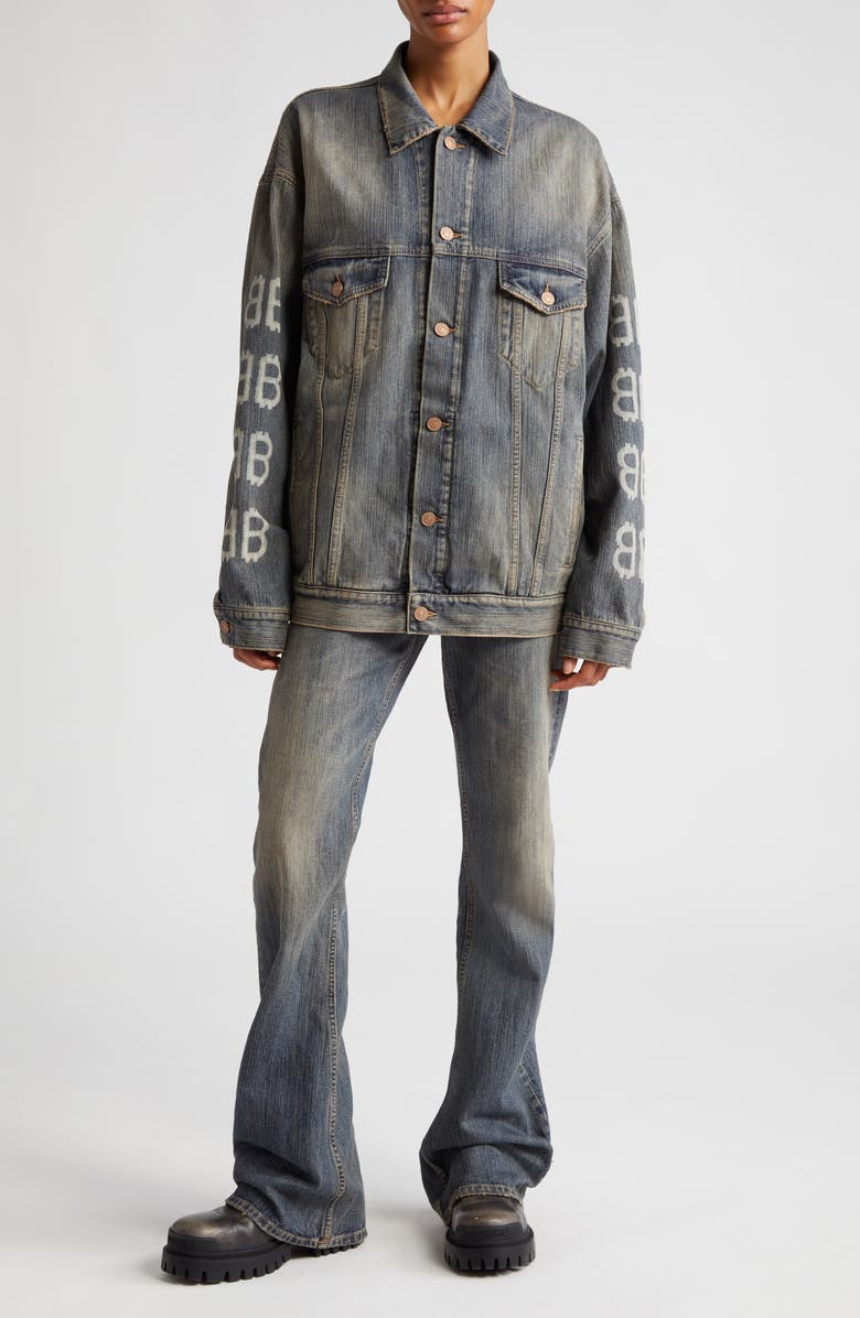 Balenciaga Crypto Logo Oversize Denim Jacket, Alternate, color, 