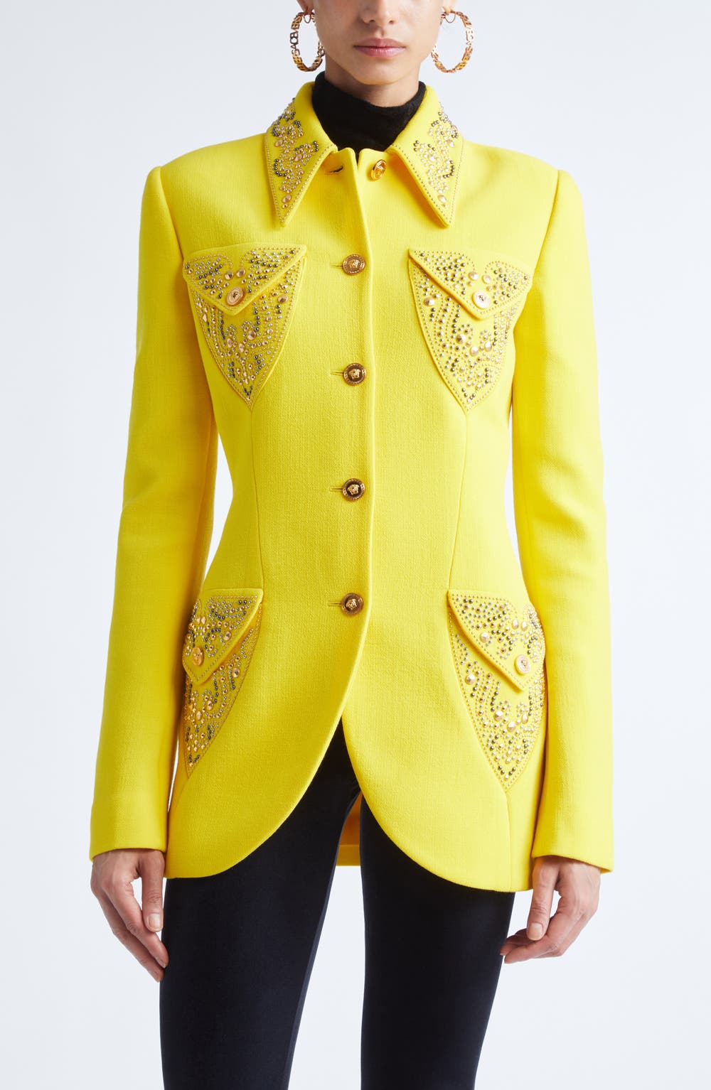 Tailored Wool Crepe Jacket, color, DAFFODIL