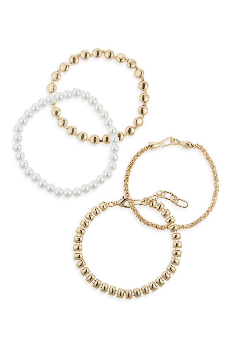 Set of 4 Faux Pearl & Chain Bracelets, Main, color, GOLD/IVORY