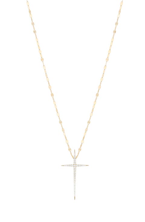 Pointed Diamond Cross 14K Gold Pendant Necklace