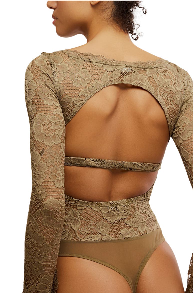 Perfectly Fine Long Sleeve Lace Bodysuit, Alternate, color, GOTHIC LOVE