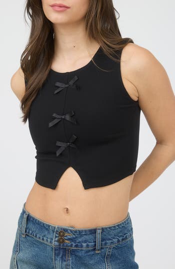 BLU PEPPER BLU PEPPER BOW EMBELLISHED RIBBED CROP TANK