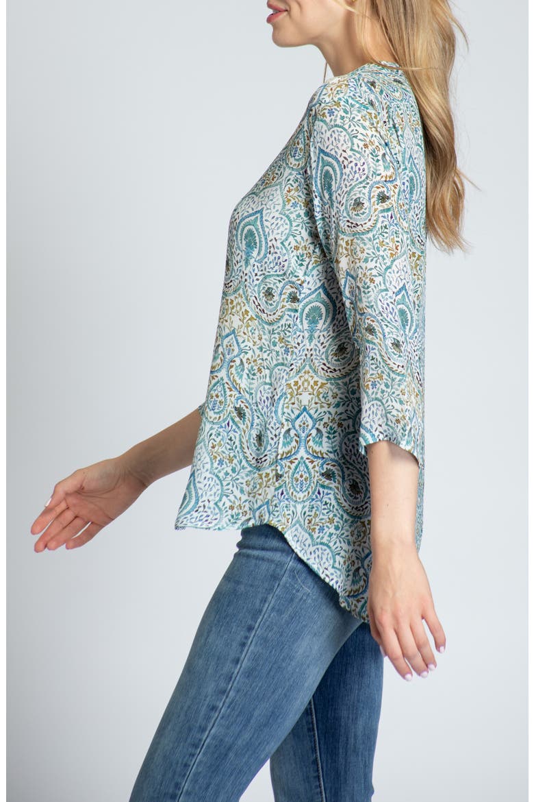 Print Mandarin Collar Chiffon Button-Up Top, Alternate, color, GREEN MULTI