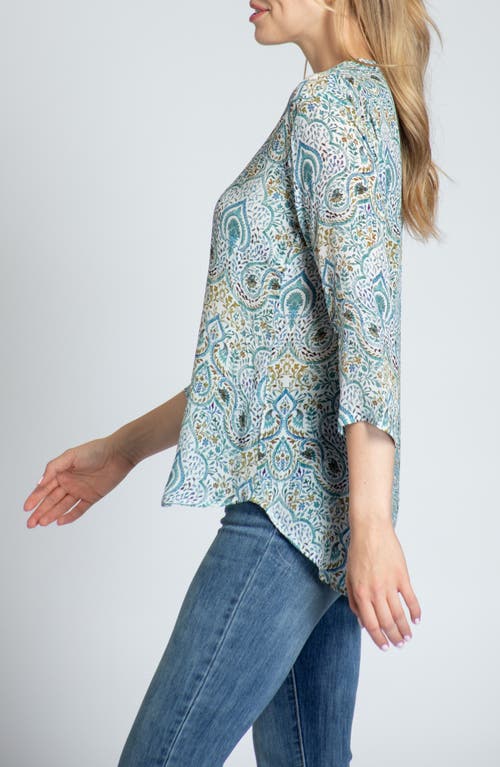 Apny Print Mandarin Collar Chiffon Button-up Top In Green Multi