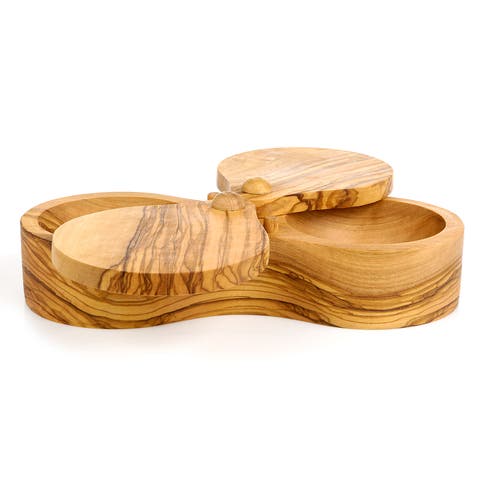 France Olive Wood Double Salt Keeper and Spice Box