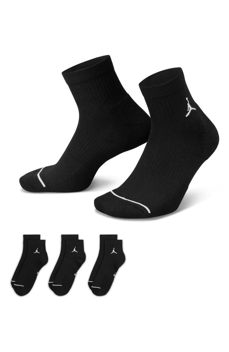 Jordan Assorted Pack of 3 Everyday Ankle Socks, Alternate, color, Black/ White