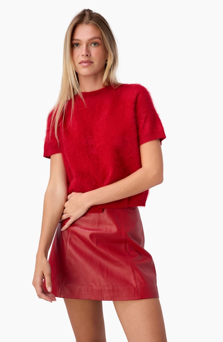 CAMI NYC Cillian Leather Miniskirt, Alternate, color, Poppy