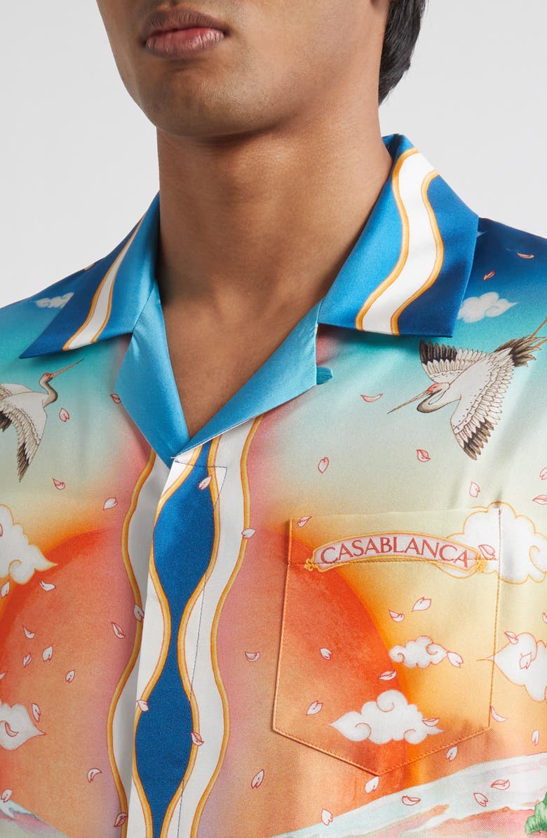 Casablanca Tennis Club Long Sleeve Silk Camp Shirt, Alternate, color, Tennis Club