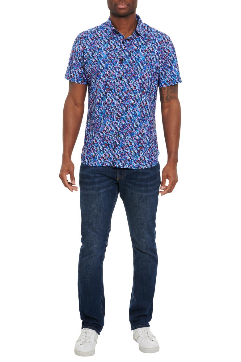 Extrasolar Short Sleeve Button-Up Performance Shirt, Alternate, color, BLUE MULTI