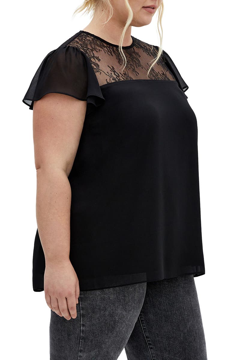 City Chic Malia Embroidered Lace Top, Alternate, color, Black
