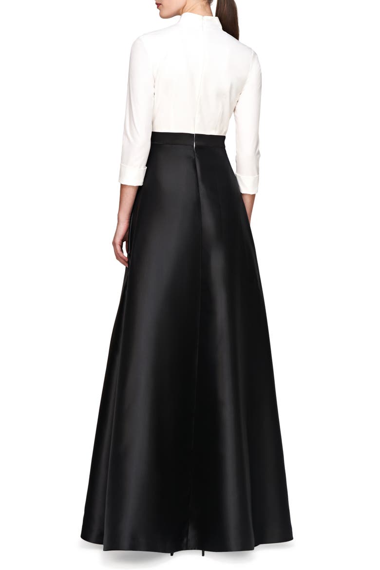 Sharon Tie Belt Three-Quarter Sleeve Satin Maxi Jumpsuit, Alternate, color, WHITE BLACK