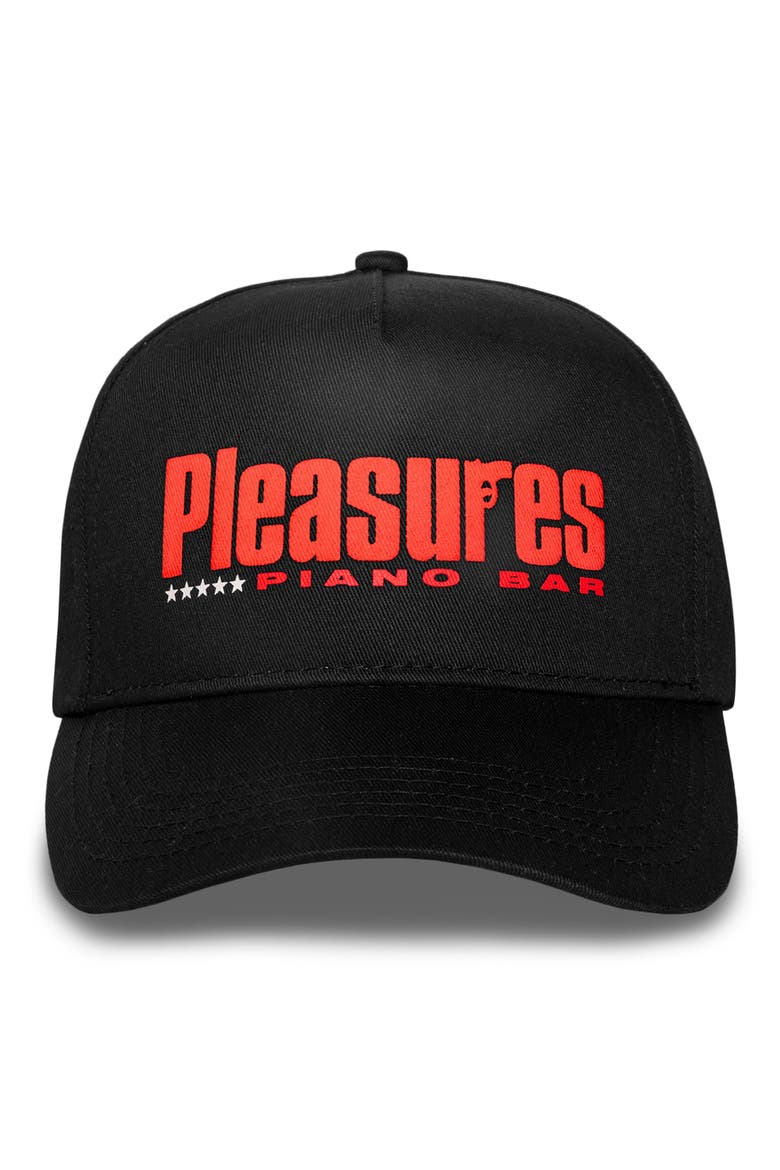 Piano Bar Snapback Cotton Twill Trucker Hat, Main, color, BLACK
