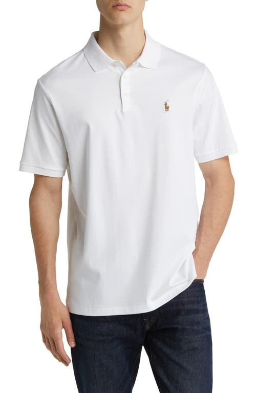 Polo Ralph Lauren Mens American Heather Short-sleeved Logo-embroidered Custom Slim-fit Cotton-jersey Polo Shirt In White