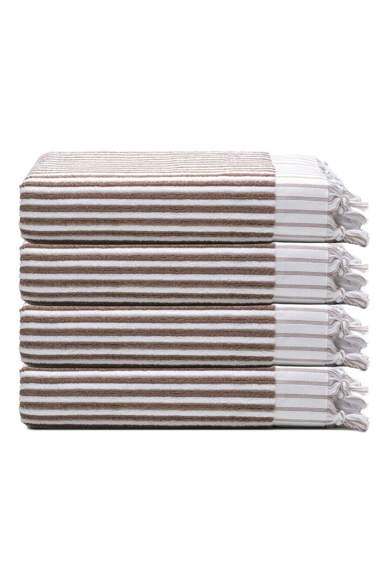 Stripes Turkish Cotton Terry Hand Towel Bundle, Main, color, Taupe Brown