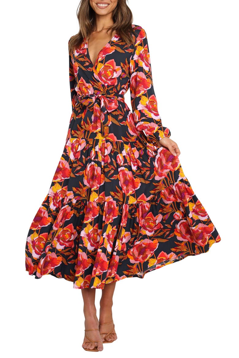 Balsa Long Sleeve Floral Midi Dress, Main, color, NAVY FLORAL