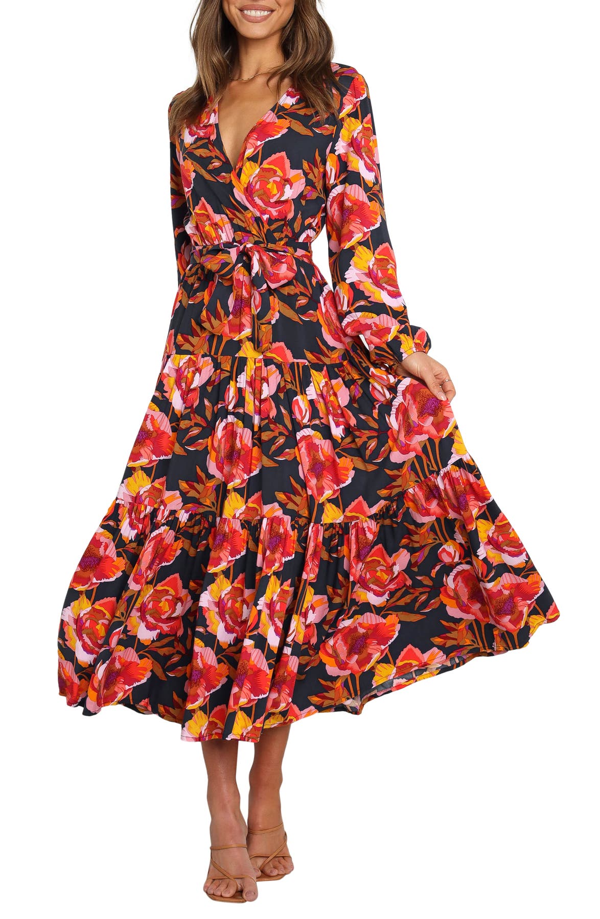 Petal and Pup Balsa navy floral long-sleeve midi dress