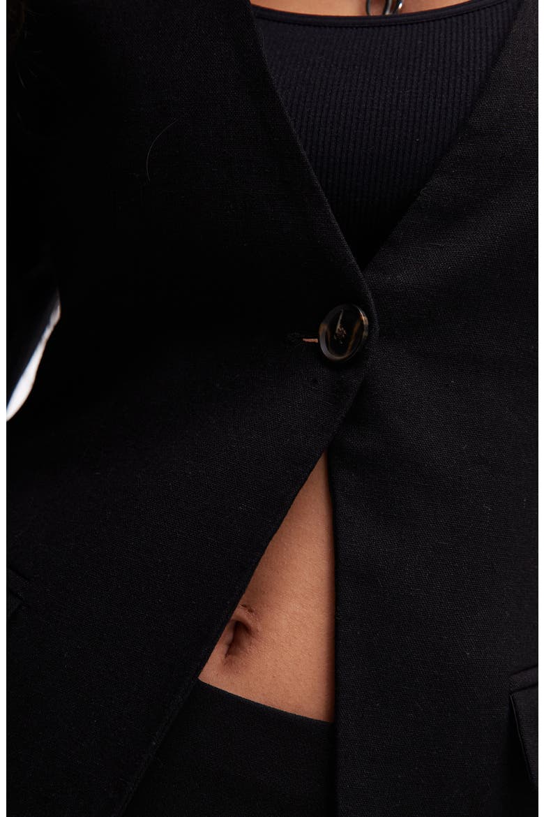 Linen Blend Blazer, Alternate, color, BLACK