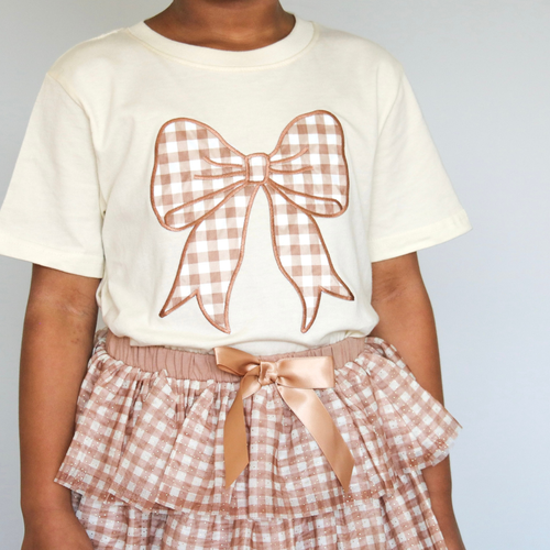 Sweet Wink Gingham Bow Patch Short Sleeve T-shirt In White