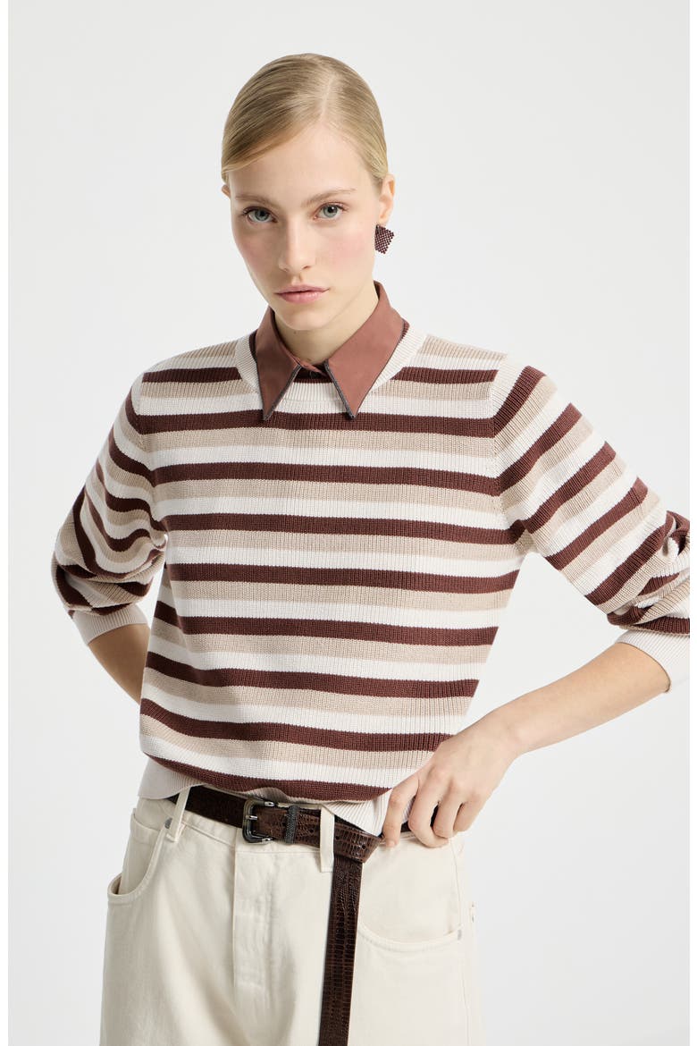 Cotton striped sweater, Alternate, color, Orange