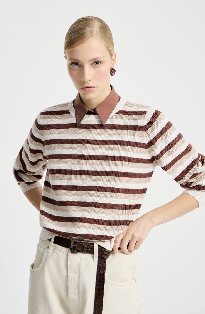 Brunello Cucinelli Cotton striped sweater, Alternate, color, Orange