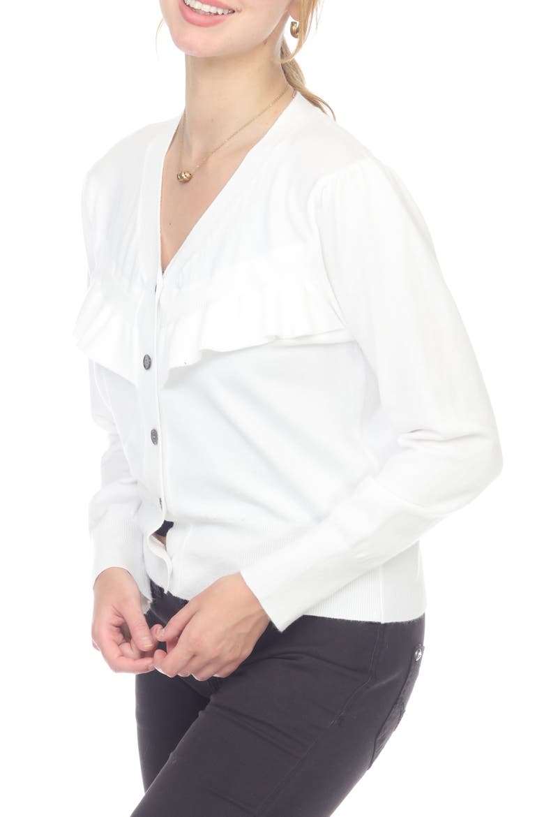 Ruffle Front Cardigan, Alternate, color, WHITE