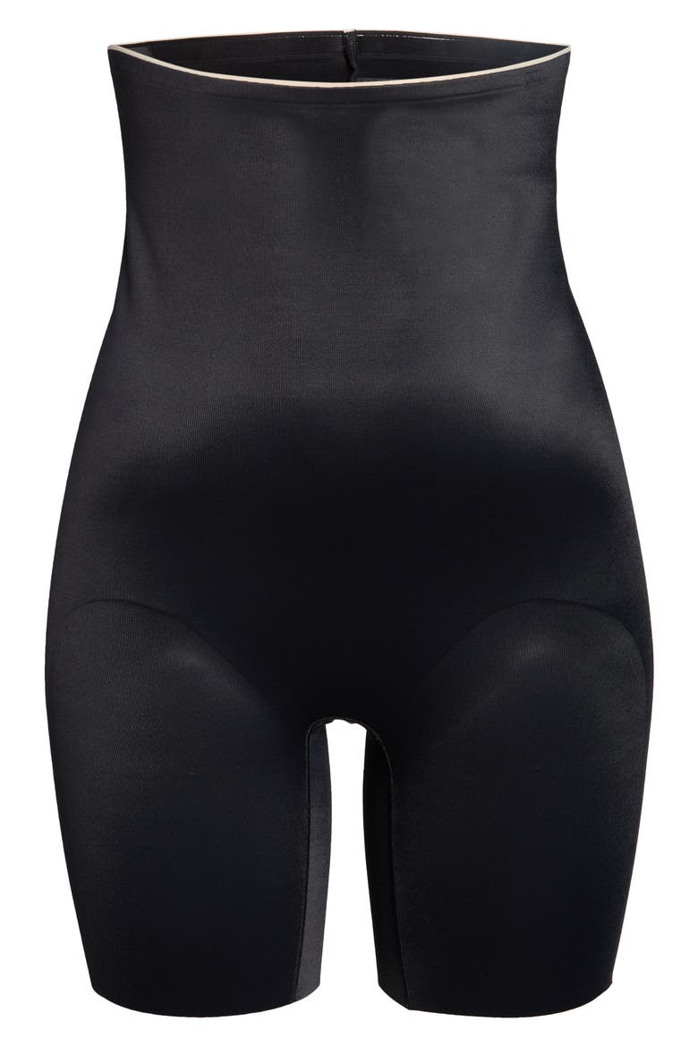 Basic Shaping High Waist Mid Thigh Shorts, Alternate, color, BLACK