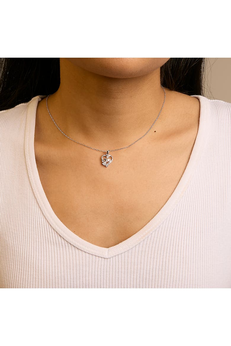 Silver Diamond Accent Mom with Heart Pendant Necklace  Inches, Alternate, color, White