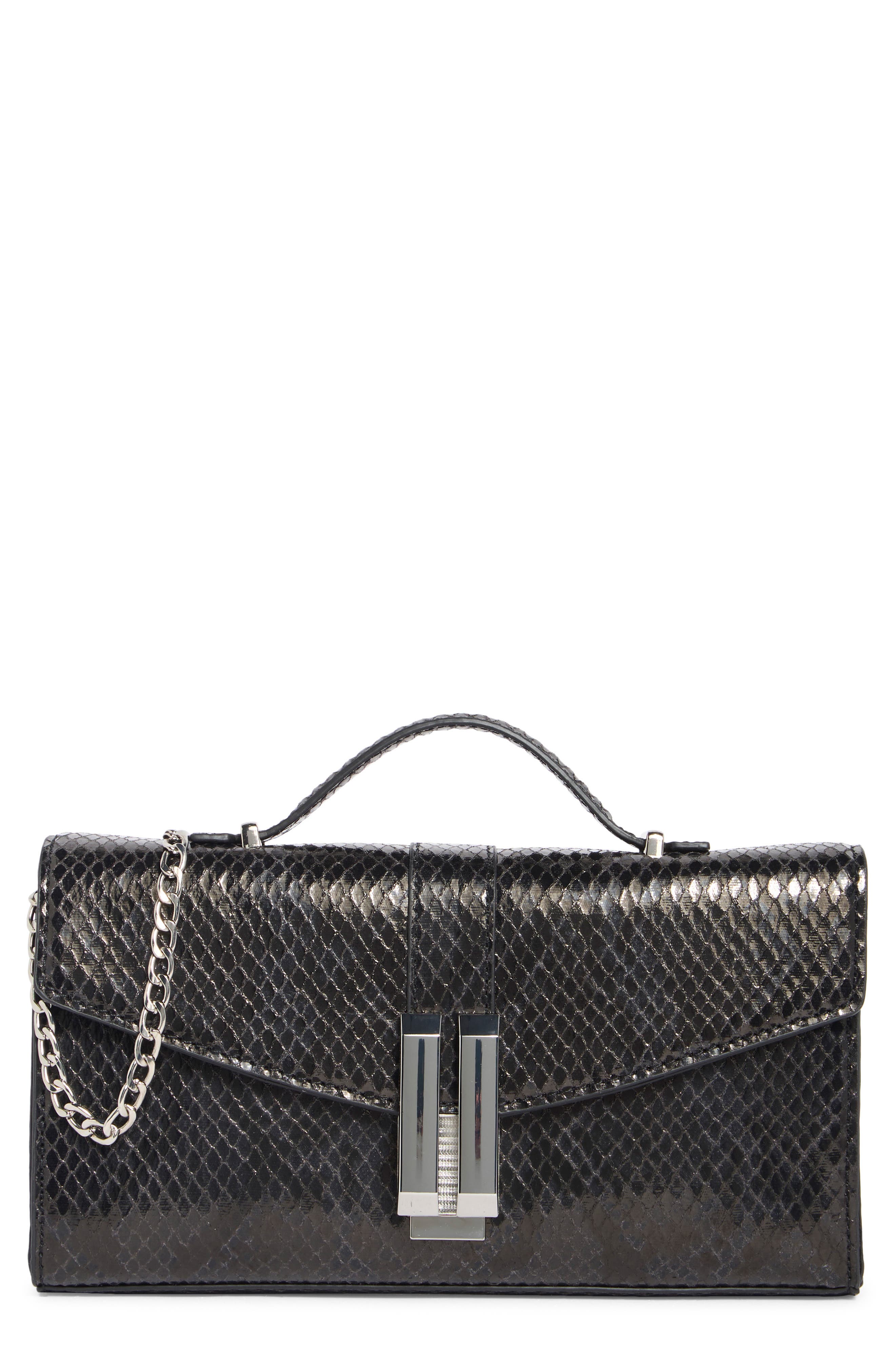 Double Bar Faux Snakeskin Shoulder Clutch