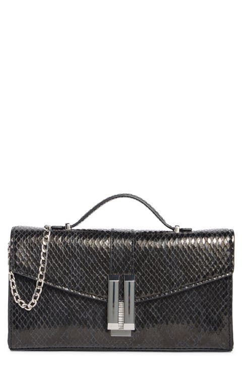 Double Bar Faux Snakeskin Shoulder Clutch