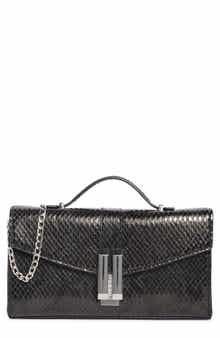Double Bar Faux Snakeskin Shoulder Clutch
