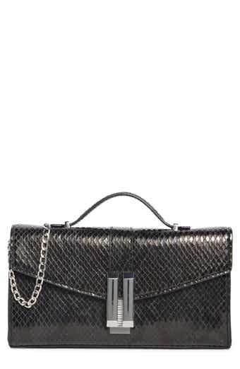 Double Bar Faux Snakeskin Shoulder Clutch
