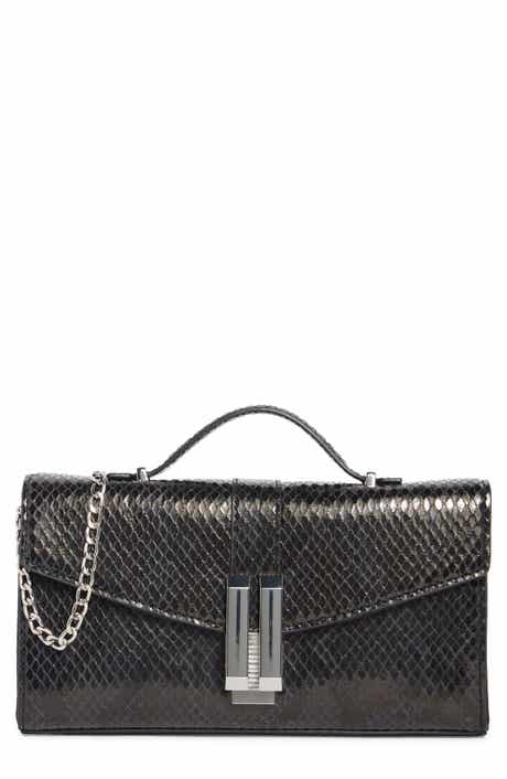 Double Bar Faux Snakeskin Shoulder Clutch