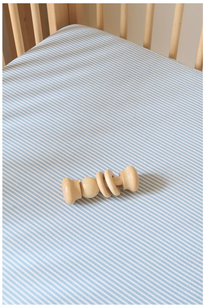 Organic Cotton Seersucker Crib Sheet, Alternate, color, MARINE BLUE