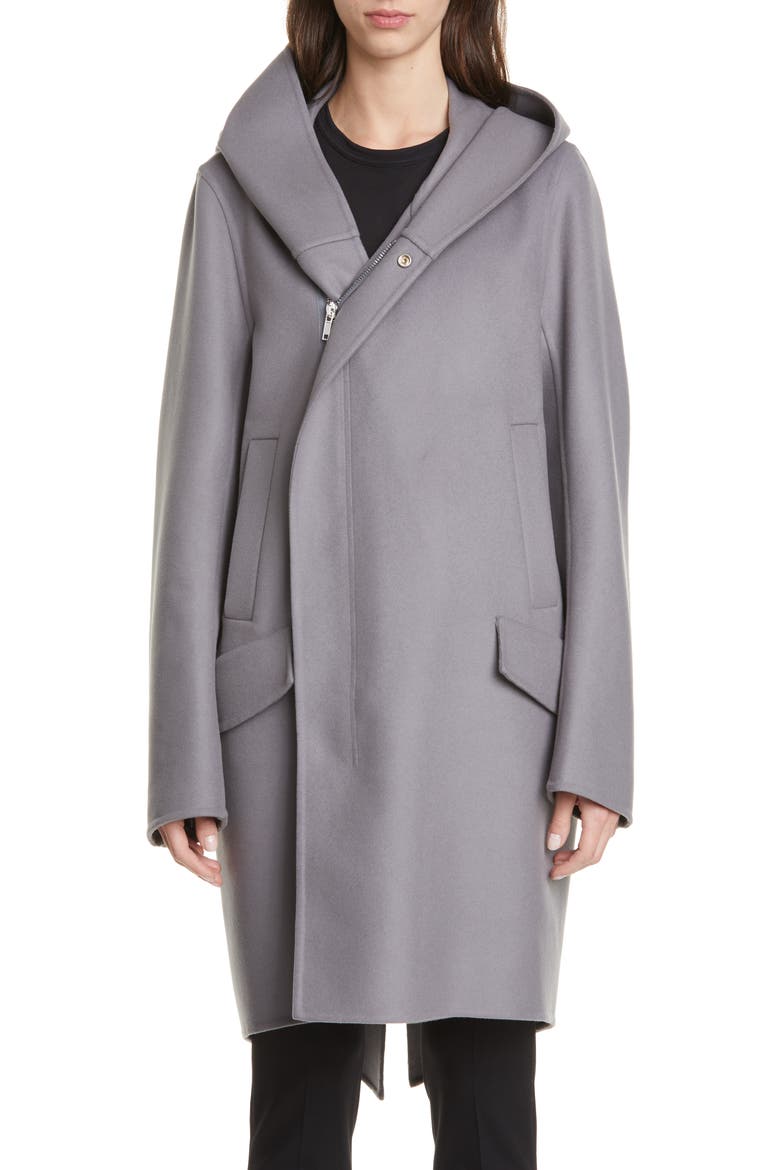 Slab Hooded Long Wool & Nylon Coat, Main, color, BLUE
