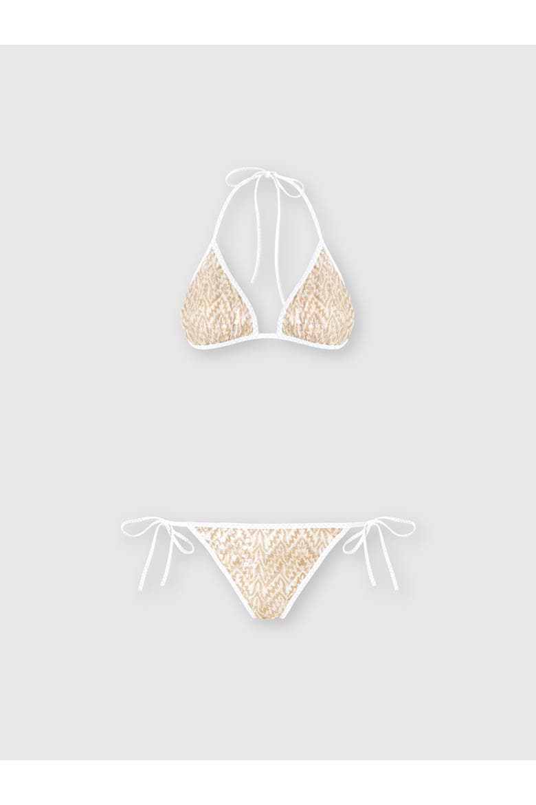 Bikini In Viscose Lamé With Lace Motif And Sequins, Alternate, color, Gold& White