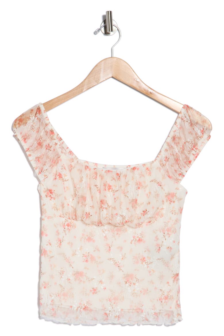 Emma Floral Ruffle Trim Top, Alternate, color, WHISPER WHITE COMBO