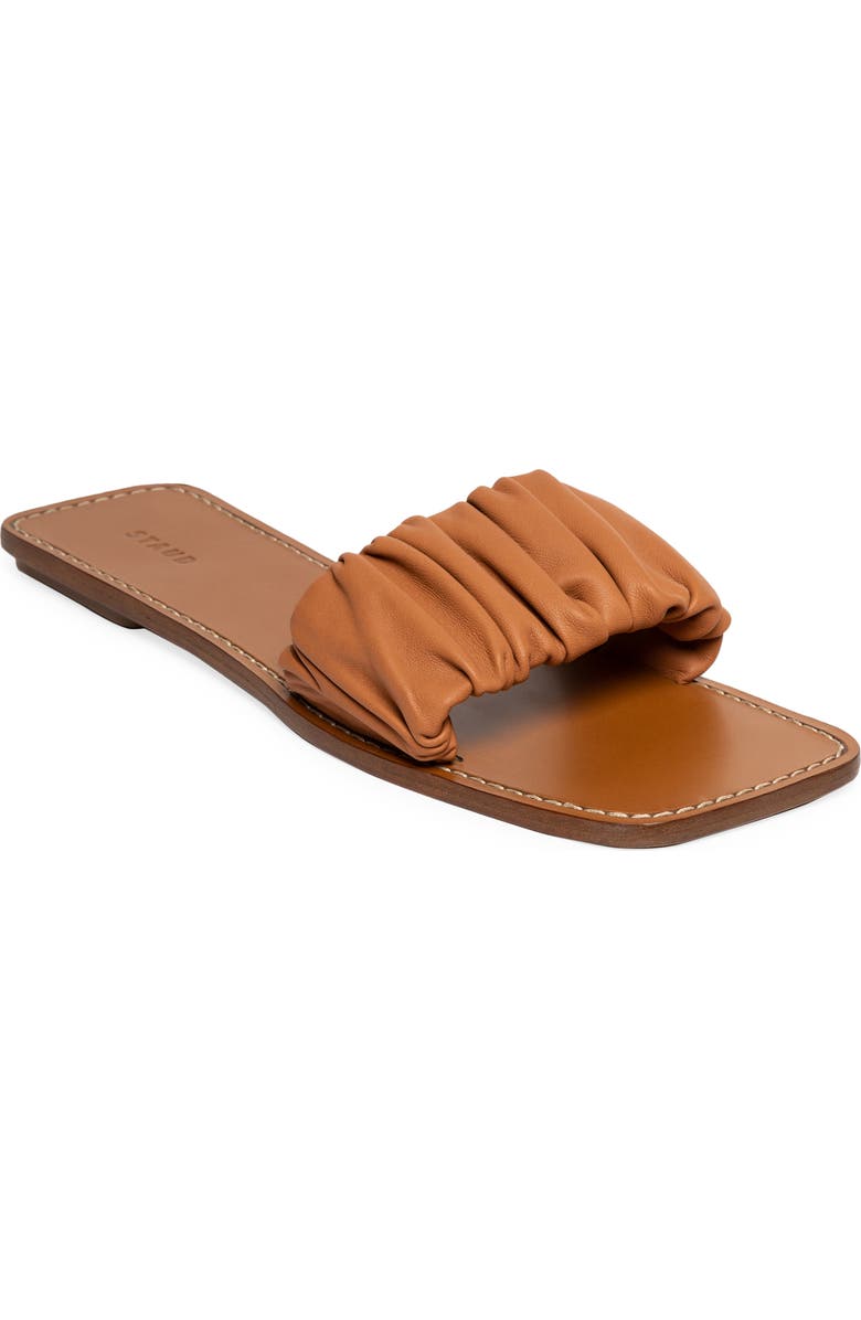 STAUD Nina Ruched Slide Sandal, Main, color, Tan