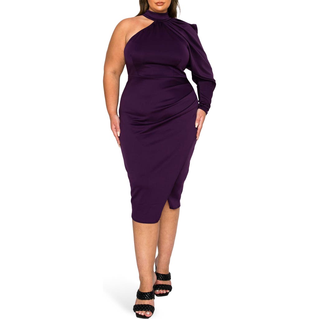 L I V D Gigi One-shoulder Long Sleeve Midi Dress In Blue