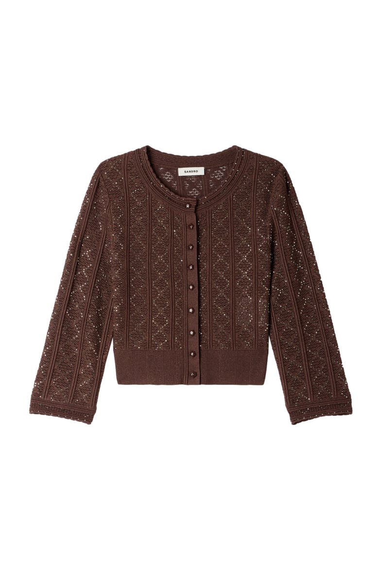 Strass knit cropped cardigan, Alternate, color, Brown