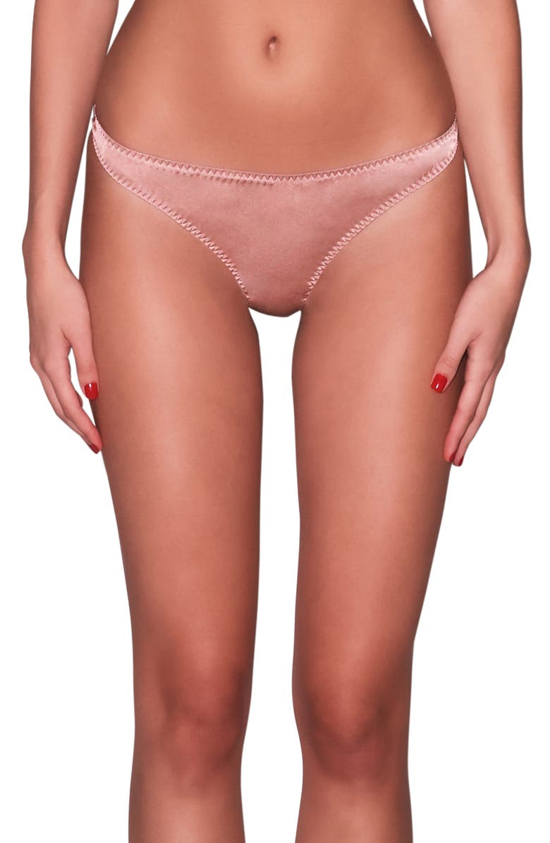 Fleur Du Mal Luxe Silk Blend Thong, Main, color, Tan