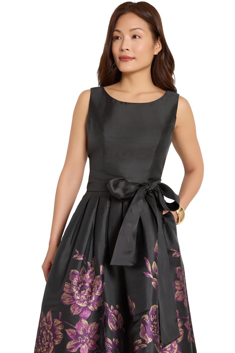 Placed Metallic Floral Sleeveless Gown, Alternate, color, BLACK CRANBERRY
