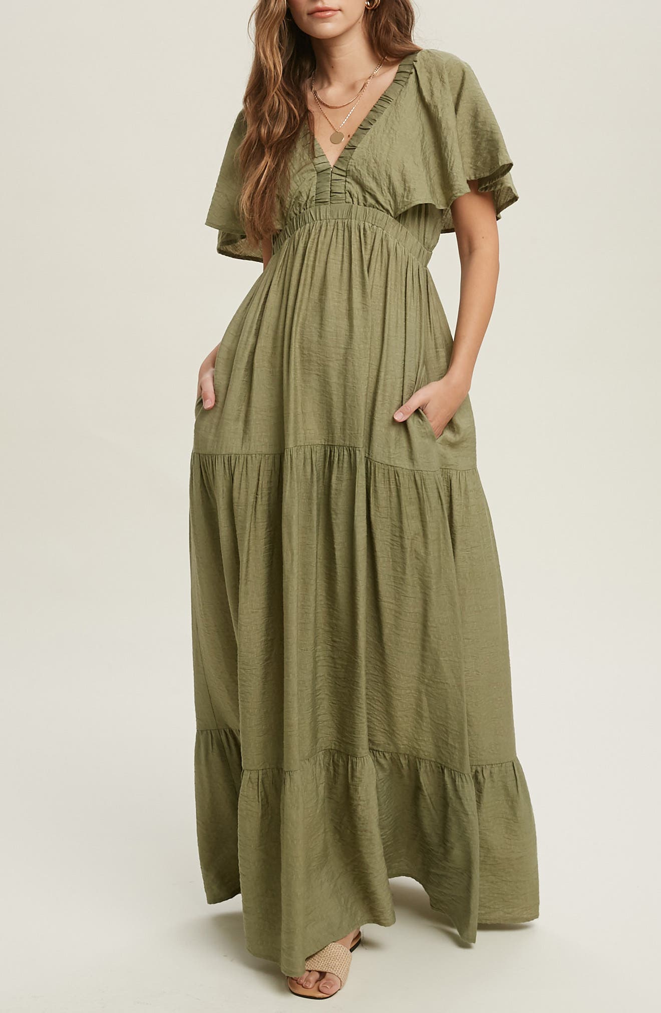 Flutter Sleeve Tiered Maxi Dress
