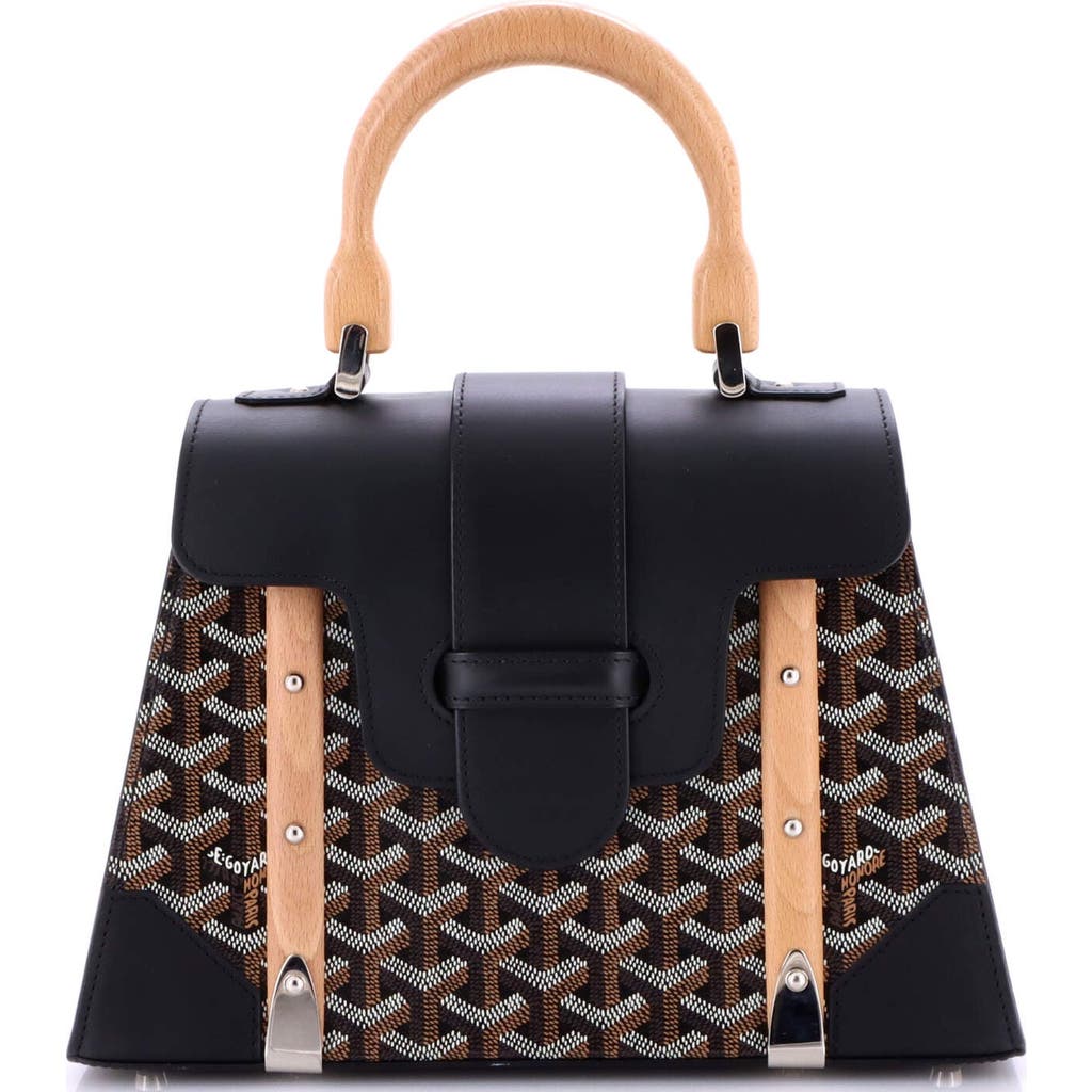 Pre-owned Goyard Goyard Saigon Top Handle Bag Coated Canvas With Leather Pm In Black